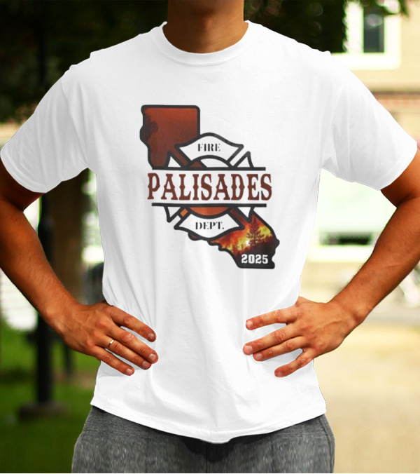 California Republic Fire Palisades Dept 2025 Map Silhouette With Flames T-Shirt