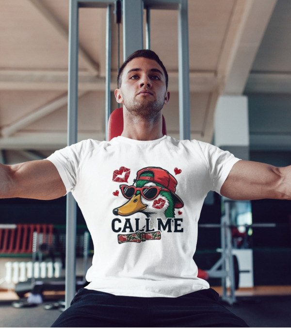 Call Me Valentine Mallard Duck In Sunglasses And Red Cap Surrounded By Hearts And Kisses T-Shirt
