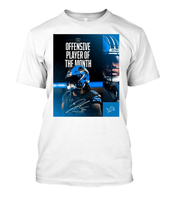 Detroit Lions Jahmyr Gibbs Offensive Player Of The Month Signature T-Shirt