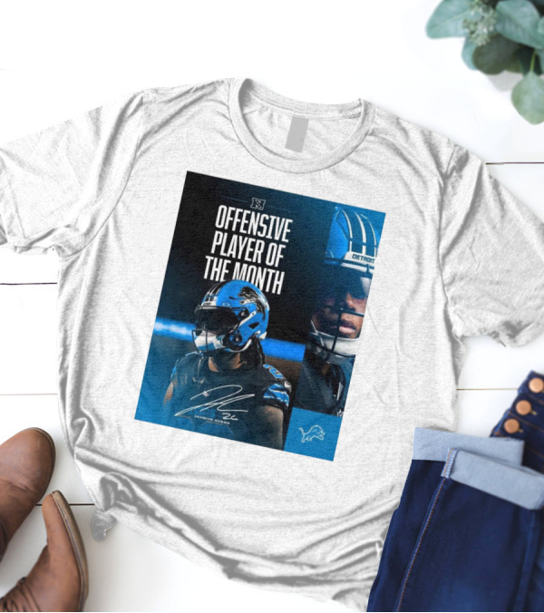 Detroit Lions Jahmyr Gibbs Offensive Player Of The Month Signature T-Shirt