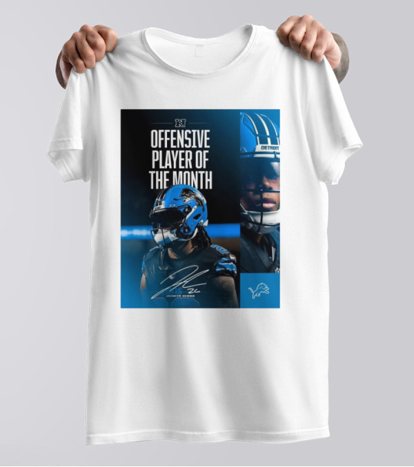 Detroit Lions Jahmyr Gibbs Offensive Player Of The Month Signature T-Shirt