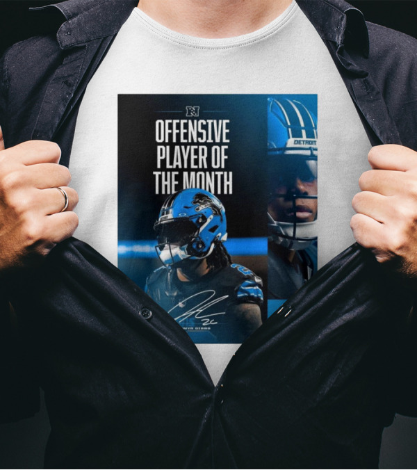 Detroit Lions Jahmyr Gibbs Offensive Player Of The Month Signature T-Shirt