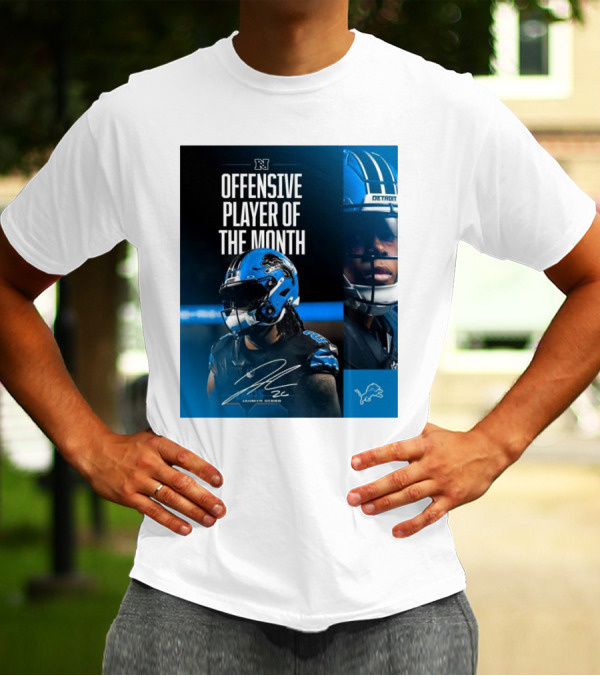 Detroit Lions Jahmyr Gibbs Offensive Player Of The Month Signature T-Shirt