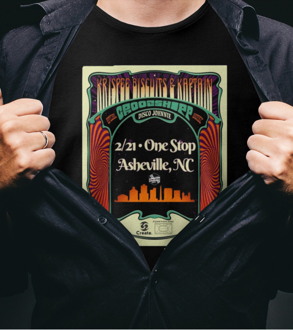 Krispee Biscuits And Kaptain Groschopp Disco Johnnie 2/21 One Stop Asheville NC T-Shirt