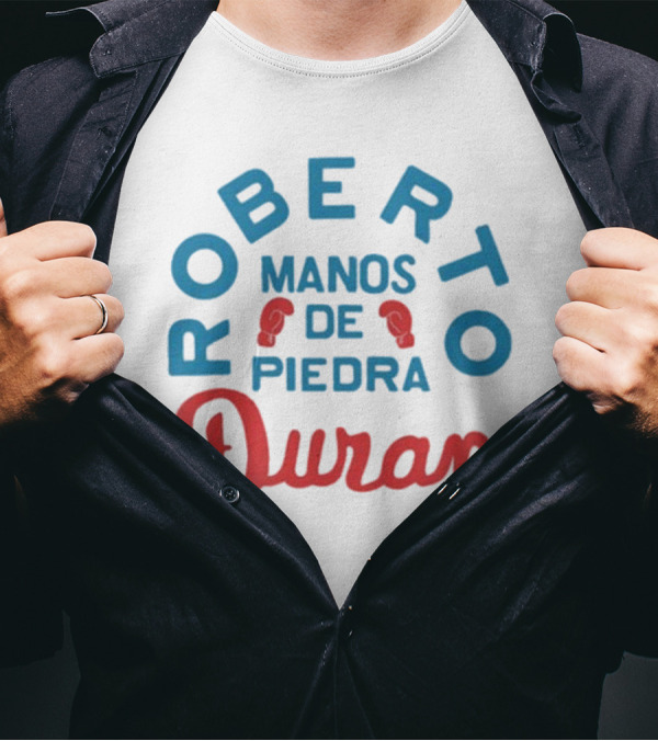 Joe Rogan Roberto Duran Manos De Piedra Boxing Legend Red Blue Gloves T-Shirt