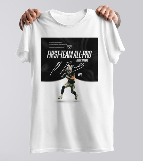 Las Vegas Raiders Brock Bowers First-Team All-Pro Signature 89 NFL Rookie Record Receptions T-Shirt