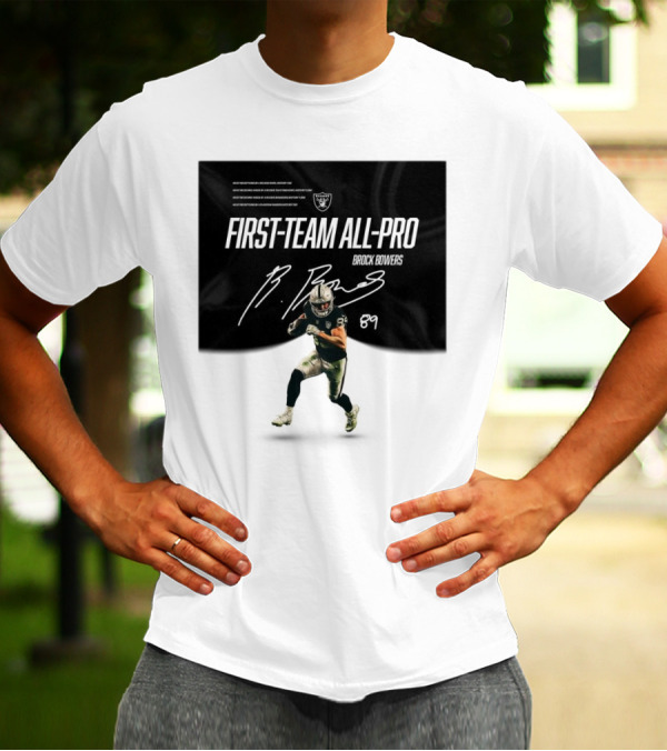Las Vegas Raiders Brock Bowers First-Team All-Pro Signature 89 NFL Rookie Record Receptions T-Shirt
