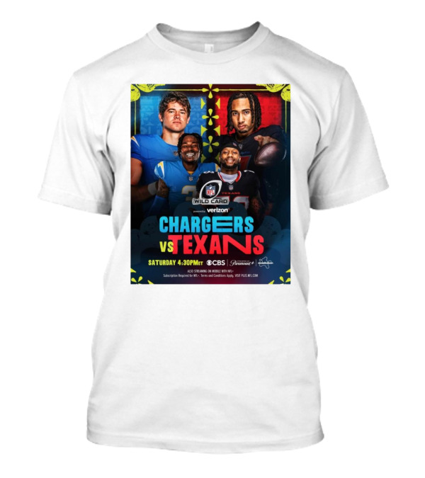Verizon NFL Wild Card Chargers Vs Texans Saturday 4:30 PM CBS Stream Paramount Plus T-Shirt