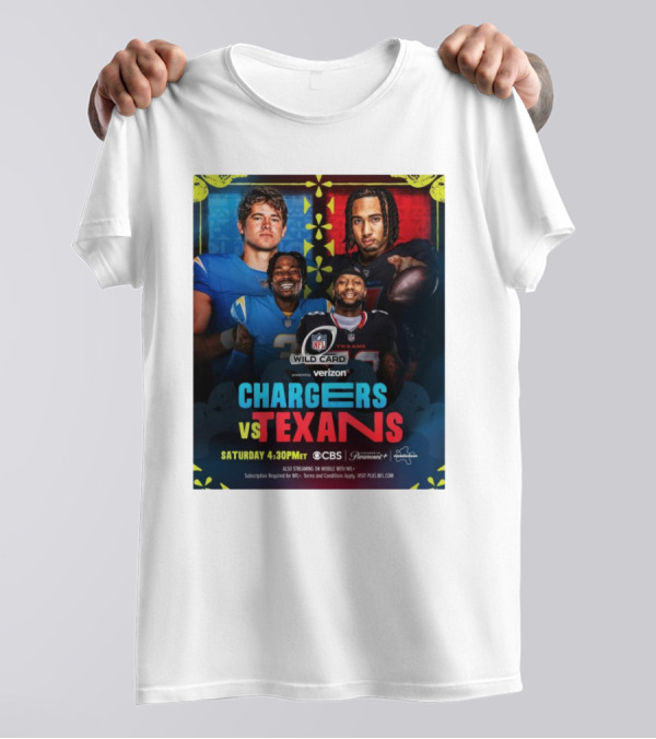 Verizon NFL Wild Card Chargers Vs Texans Saturday 4:30 PM CBS Stream Paramount Plus T-Shirt