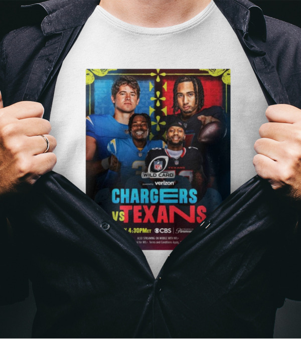 Verizon NFL Wild Card Chargers Vs Texans Saturday 4:30 PM CBS Stream Paramount Plus T-Shirt