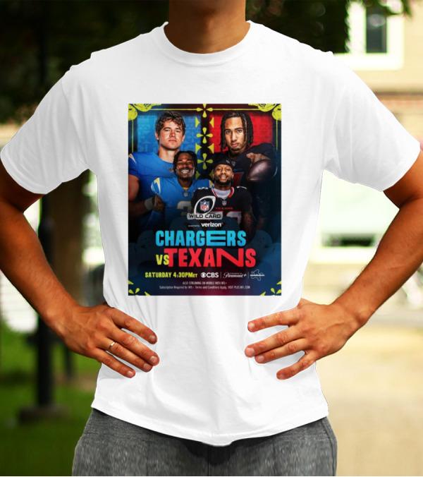 Verizon NFL Wild Card Chargers Vs Texans Saturday 4:30 PM CBS Stream Paramount Plus T-Shirt