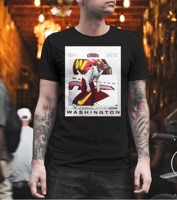 Washington Commanders At Cowboys Week 18 White Jersey Burgundy Pants Burgundy Socks Combo T-Shirt