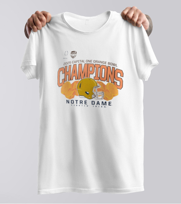 Notre Dame Fighting Irish 2025 Capital One Orange Bowl Champions Helmet T-Shirt