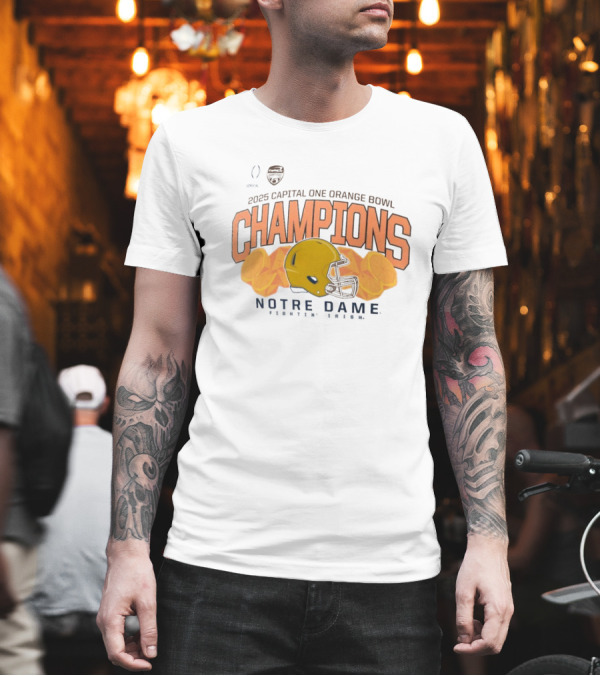 Notre Dame Fighting Irish 2025 Capital One Orange Bowl Champions Helmet T-Shirt