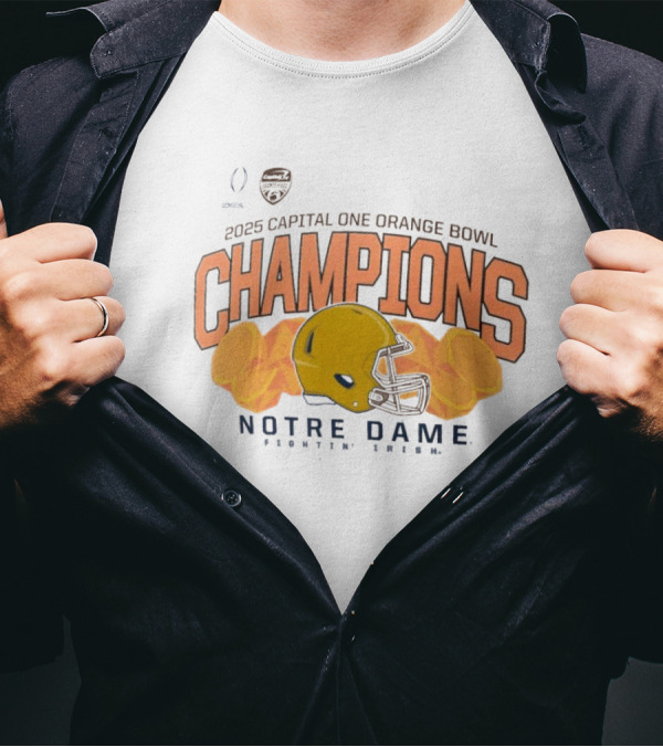 Notre Dame Fighting Irish 2025 Capital One Orange Bowl Champions Helmet T-Shirt