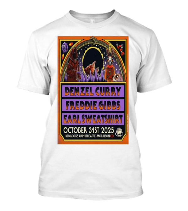 Denzel Curry Freddie Gibbs Earl Sweatshirt October 31st 2025 Red Rocks Amphitheatre Morrison Co T-Shirt