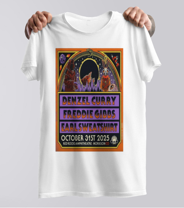Denzel Curry Freddie Gibbs Earl Sweatshirt October 31st 2025 Red Rocks Amphitheatre Morrison Co T-Shirt