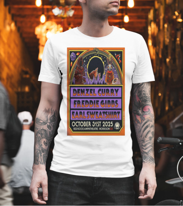 Denzel Curry Freddie Gibbs Earl Sweatshirt October 31st 2025 Red Rocks Amphitheatre Morrison Co T-Shirt