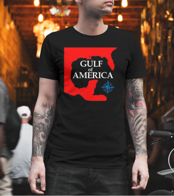 Gulf Of America Mark Kaye 2025 Map Compass T-Shirt