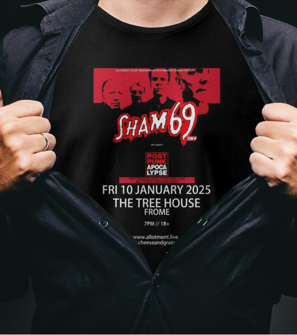 Sham 69 Post Punk Apocalypse Tour 2025 The Tree House Frome January 10 T-Shirt