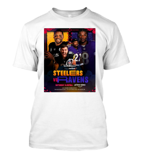 Steelers Vs Ravens AFC North NFL Wild Card Weekend Saturday 8PM Prime Video T-Shirt
