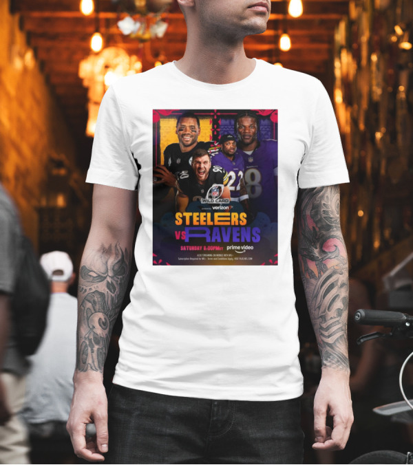 Steelers Vs Ravens AFC North NFL Wild Card Weekend Saturday 8PM Prime Video T-Shirt