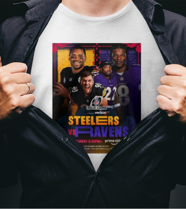 Steelers Vs Ravens AFC North NFL Wild Card Weekend Saturday 8PM Prime Video T-Shirt