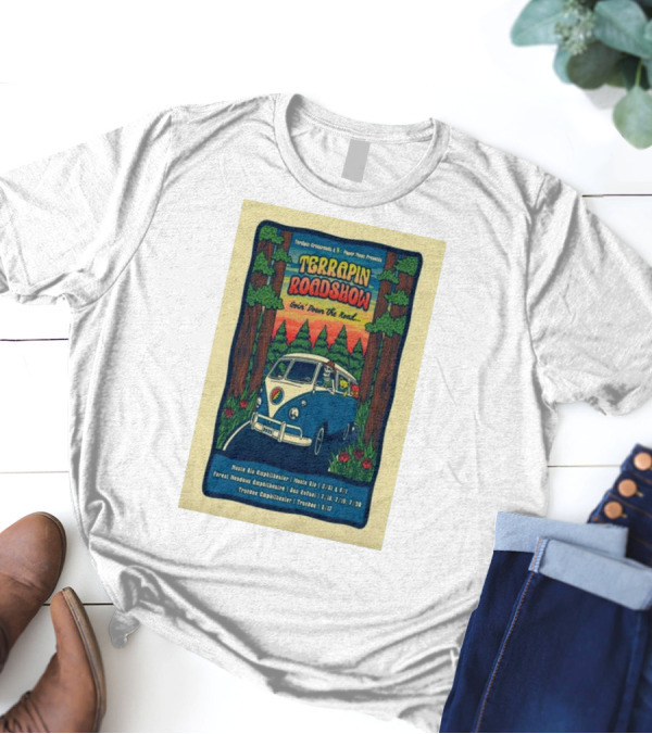 Terrapin Roadshow 2025 Goin’ Down The Road Tour Poster Featuring Retro Van And Forest Scene T-Shirt