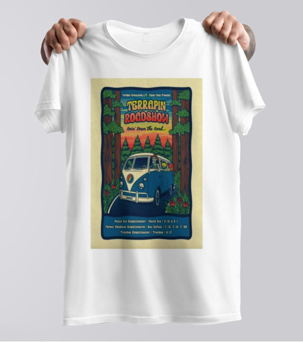 Terrapin Roadshow 2025 Goin’ Down The Road Tour Poster Featuring Retro Van And Forest Scene T-Shirt