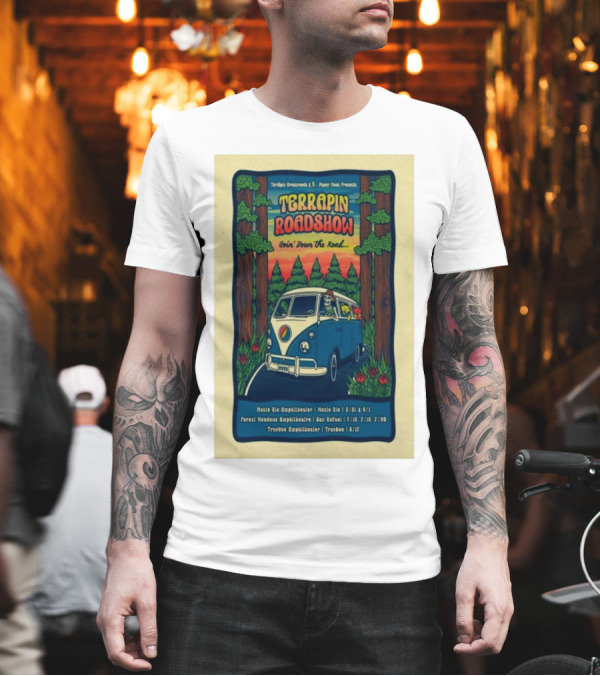 Terrapin Roadshow 2025 Goin’ Down The Road Tour Poster Featuring Retro Van And Forest Scene T-Shirt