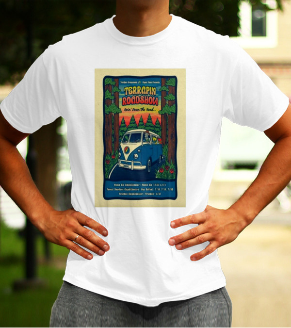 Terrapin Roadshow 2025 Goin’ Down The Road Tour Poster Featuring Retro Van And Forest Scene T-Shirt