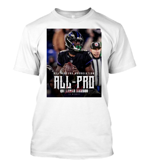 NFL Players Association All-Pro QB Lamar Jackson 2X Winner Baltimore Ravens Signature T-Shirt