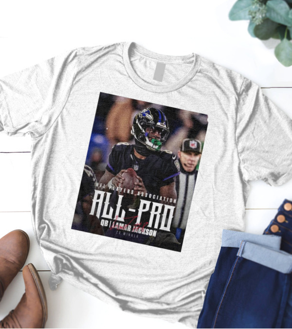NFL Players Association All-Pro QB Lamar Jackson 2X Winner Baltimore Ravens Signature T-Shirt