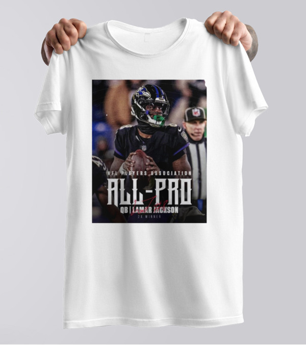 NFL Players Association All-Pro QB Lamar Jackson 2X Winner Baltimore Ravens Signature T-Shirt