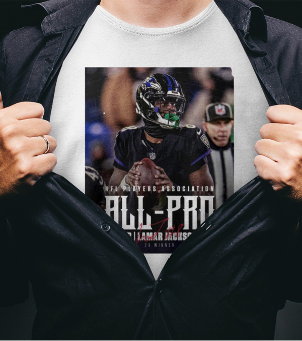 NFL Players Association All-Pro QB Lamar Jackson 2X Winner Baltimore Ravens Signature T-Shirt