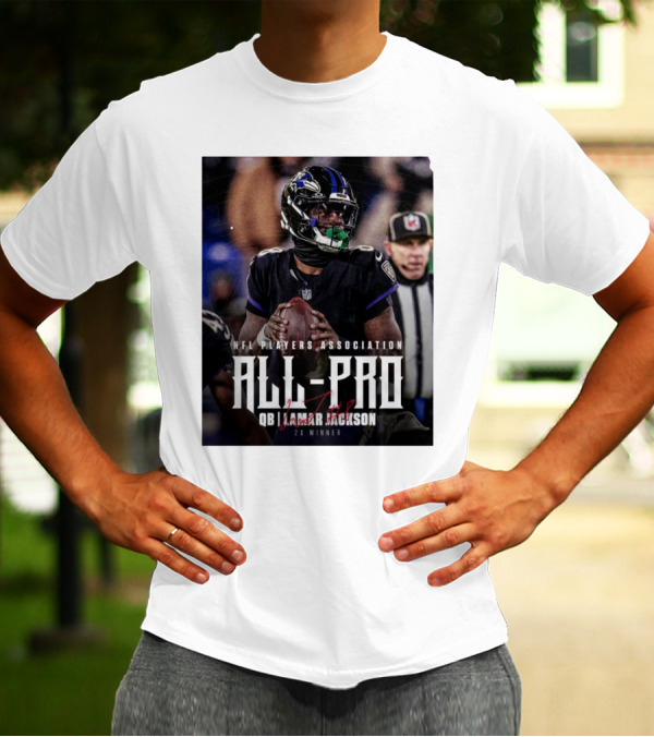 NFL Players Association All-Pro QB Lamar Jackson 2X Winner Baltimore Ravens Signature T-Shirt