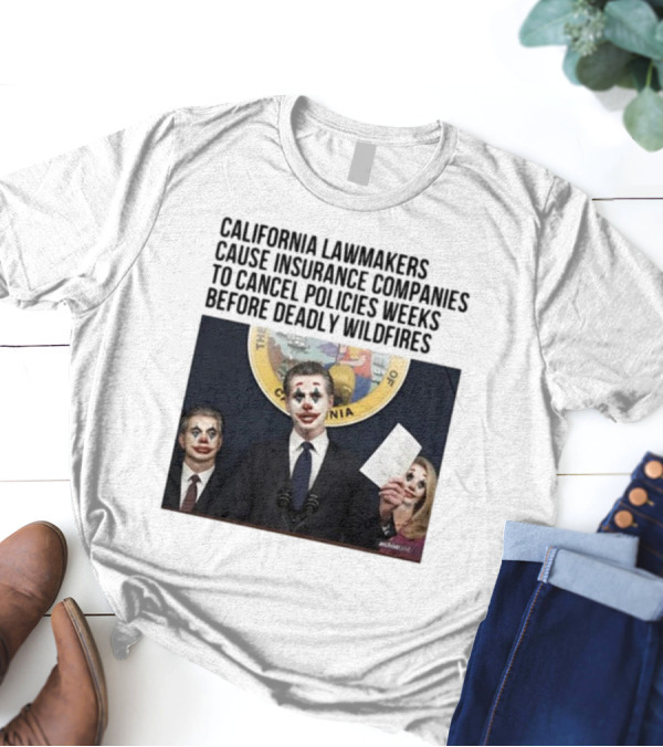 California Lawmakers Face Criticism Over Insurance Policy Cancellations Amid Wildfire Concerns With Joker T-Shirt