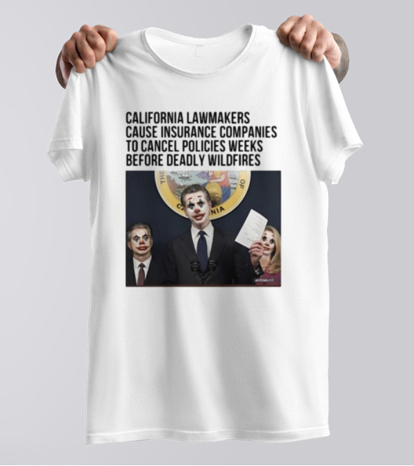 California Lawmakers Face Criticism Over Insurance Policy Cancellations Amid Wildfire Concerns With Joker T-Shirt