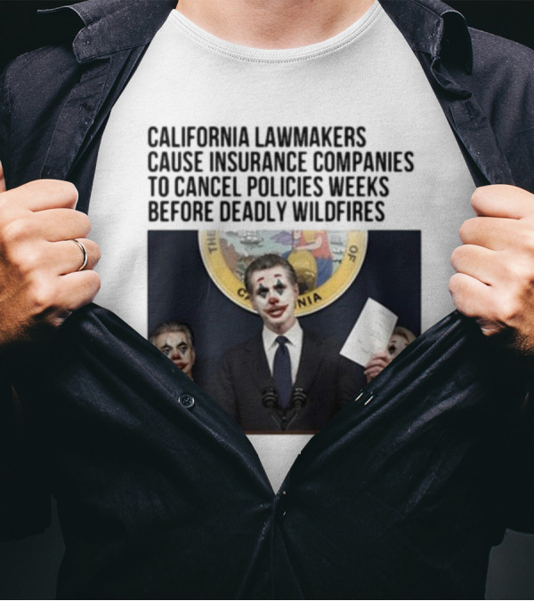 California Lawmakers Face Criticism Over Insurance Policy Cancellations Amid Wildfire Concerns With Joker T-Shirt