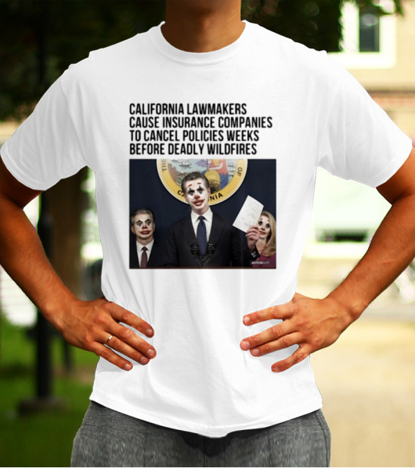 California Lawmakers Face Criticism Over Insurance Policy Cancellations Amid Wildfire Concerns With Joker T-Shirt