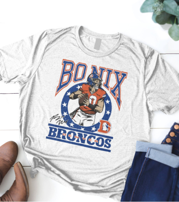 Denver Broncos Bo Nix Signature Logo Broncos Player NFL T-Shirt