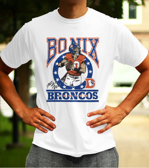 Denver Broncos Bo Nix Signature Logo Broncos Player NFL T-Shirt