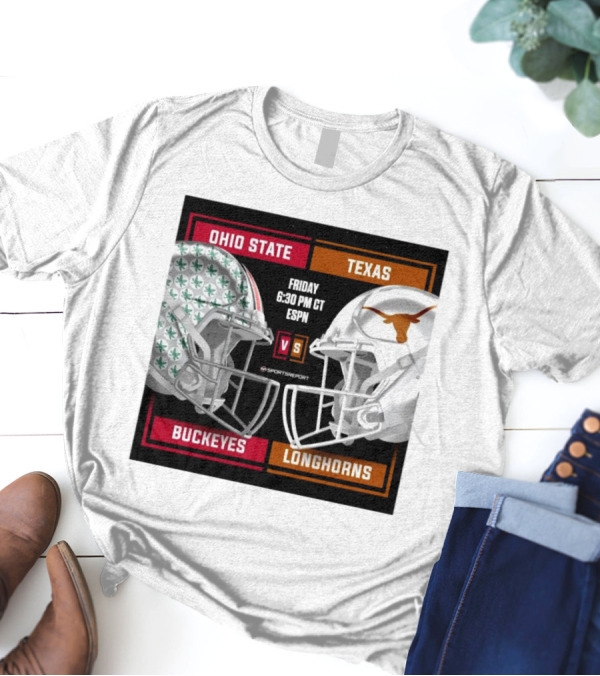 Ohio State Buckeyes Vs Texas Longhorns Friday 6:30 PM CT ESPN Helmet Matchup T-Shirt