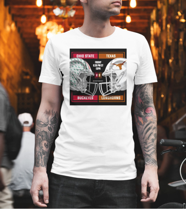 Ohio State Buckeyes Vs Texas Longhorns Friday 6:30 PM CT ESPN Helmet Matchup T-Shirt