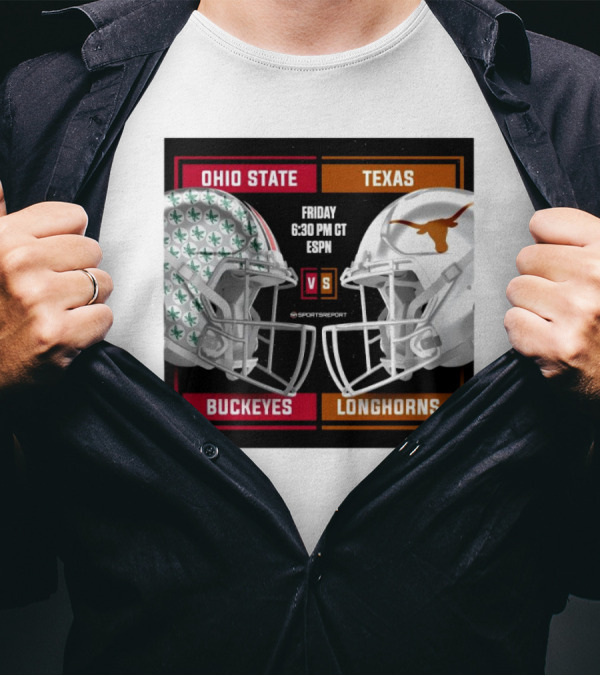 Ohio State Buckeyes Vs Texas Longhorns Friday 6:30 PM CT ESPN Helmet Matchup T-Shirt