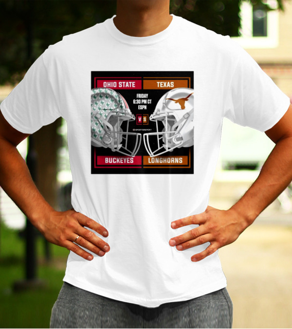 Ohio State Buckeyes Vs Texas Longhorns Friday 6:30 PM CT ESPN Helmet Matchup T-Shirt