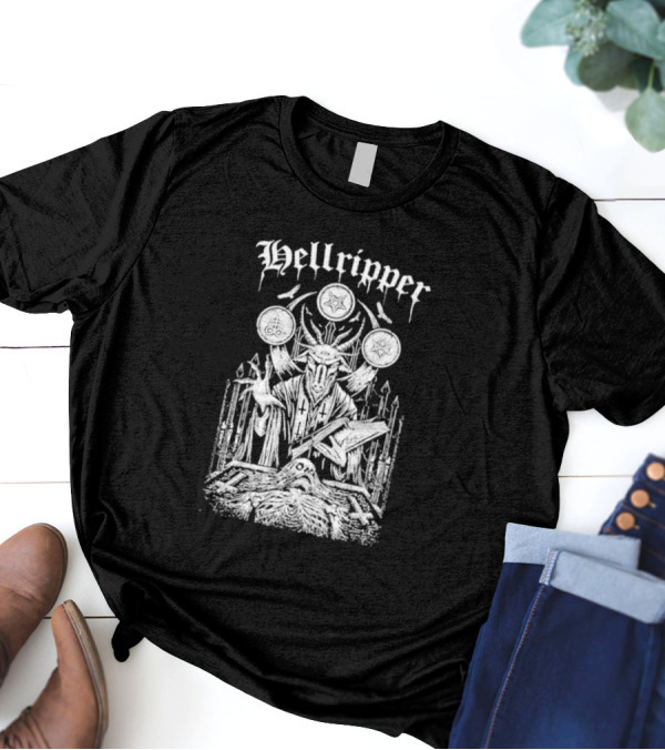 Hellripper Ritual Ceremonial Occult Imagery With Skulls And Antlers T-Shirt