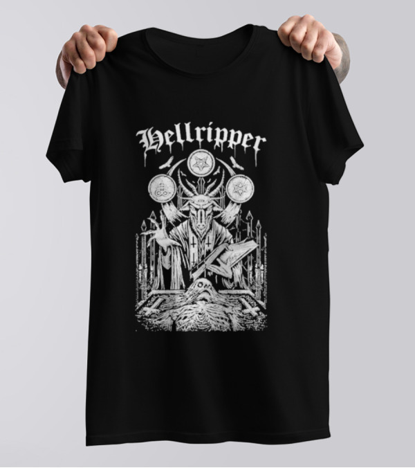Hellripper Ritual Ceremonial Occult Imagery With Skulls And Antlers T-Shirt