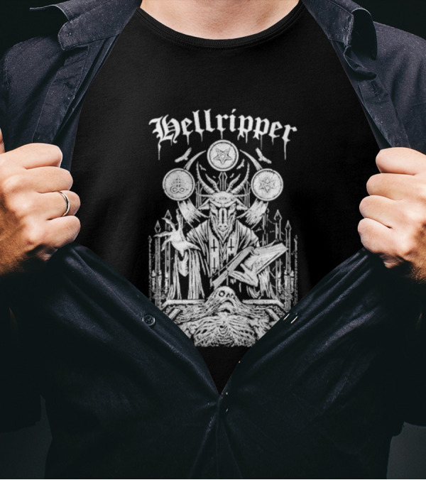 Hellripper Ritual Ceremonial Occult Imagery With Skulls And Antlers T-Shirt