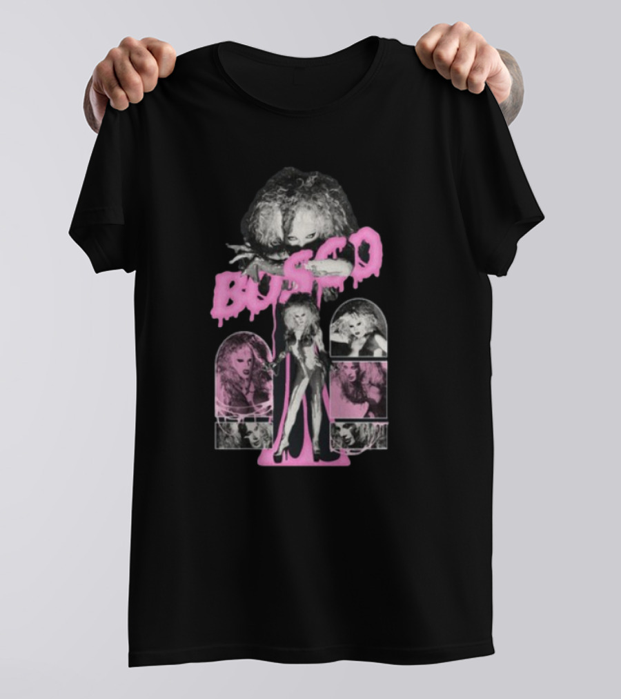 Hereisbosco Blobsco Bosco Pink Dripping Text With Monochrome Images T-Shirt